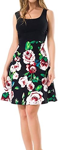 Allhercom Girl's Vintage Scoop Neck Midi Dress Sleeveless A-line Cocktail Party Tank Flared Dress