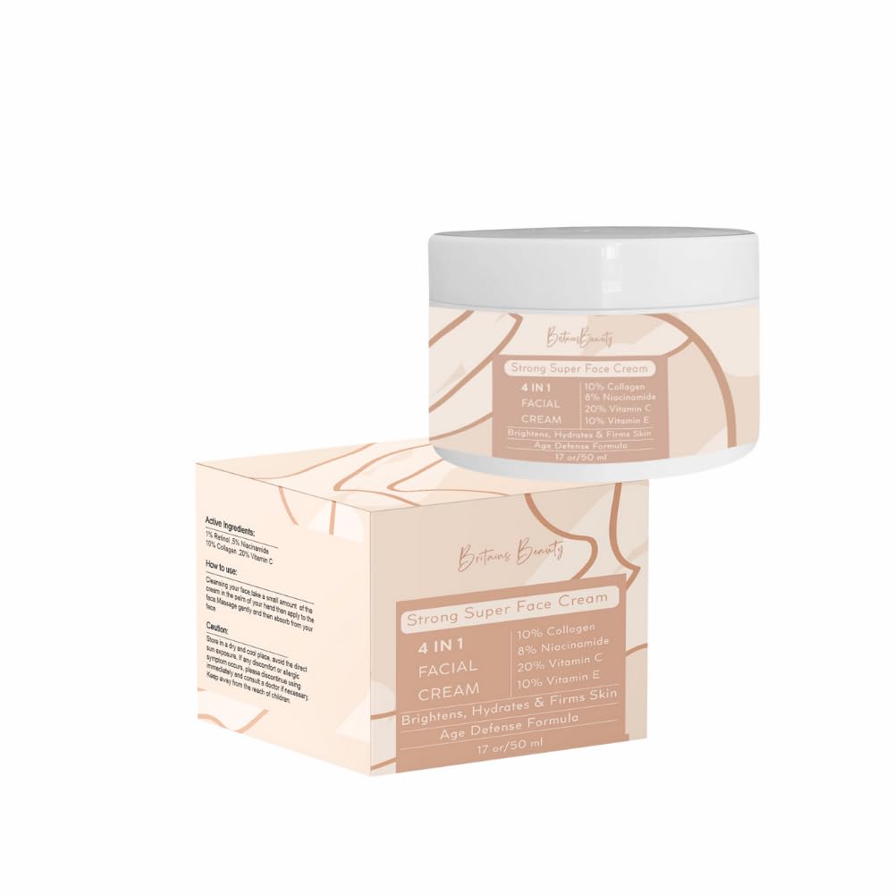 Britains Beauty Radiant Skin Defense Facial Cream, 4-in-1 Age Reversal Formula with 20% Vitamin C, 10% E, Collagen & Niacinamide - Hydrates & Firms, 1.7 oz