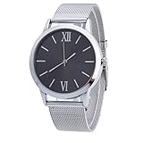 Women Ladies Watch,FUNIC Silver Stainless Steel Mesh Band Wrist Watch (Black)
