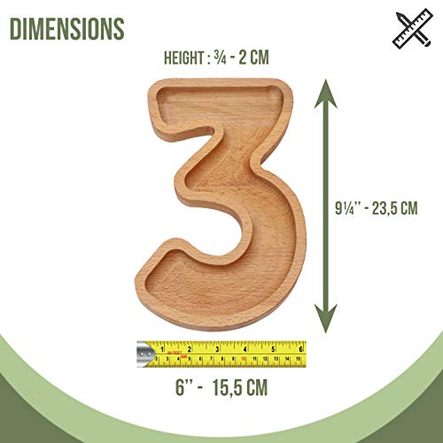 Wooden Number 3 Candy Dish, Monogram Nut Bowl, Snack, Cookie, Cracker Serving Plate, Decorative Display, Home Accessory, Unique Gift Idea, for Date, Baby Shower, Birthday Party, Large Size