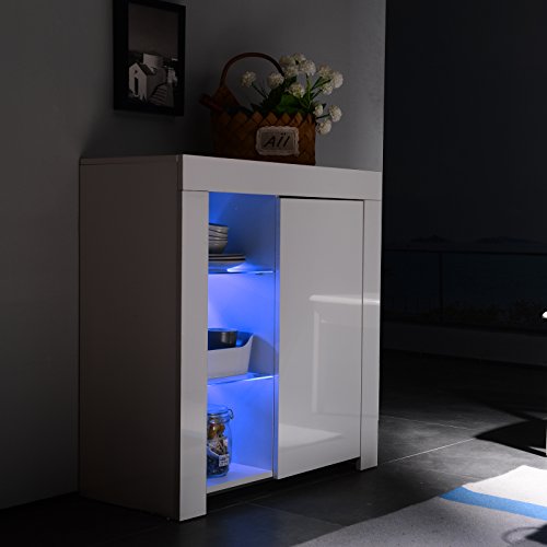 GTM Sideboard Buffet Cabinet Kitchen Cupboard, High Gloss LED Light Sideboard White - Thumbnail 5
