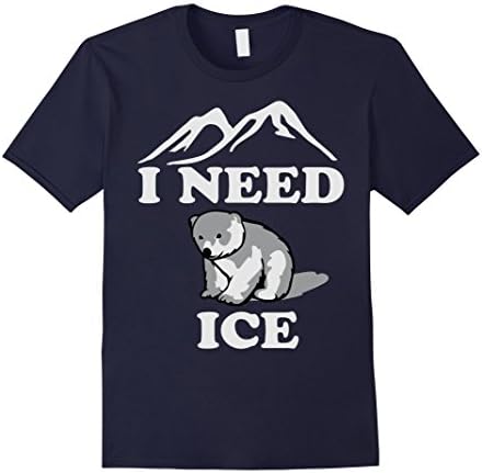 Men's I Need Ice Lonely Bear Ice Caps in the Background T-Shirt Large Navy