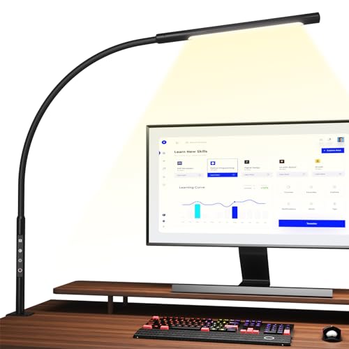 EYOCEAN LED Schreibtischlampe, Augenschutz Klemmleuchte, Klemmlampe Einstellbare Dimmen & Farbtemperaturen, Büro Tischlampe, Klemmlampe mit Speicherfu