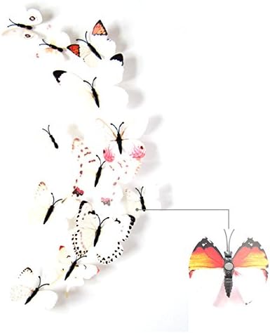 3D Butterfly Wall Sticker Crafts Butterflies with Magnetic、Sponge Gum and Pin Pack of 12 (White-Magnetic Button&amp;Sponge Gum)