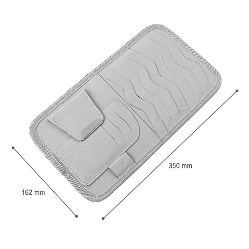 Car Visor CD Holderï¼ŒShellvcase Genuine Leather Auto Car CD Storage Bags With 8 CD/DVD Slots,3 Credit Cards Pockets,1 Pen holder,1 Sunglasses Holder (Grey)