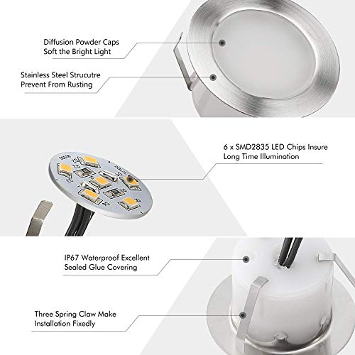 CHNXU 20 Pack LED Deck Lighting Kit with Transformer, Warm White IP67 Waterproof Φ1.77" 12V Low Voltage Recessed Landscape Garden Yard Patio Step Stair Decoration Lamps LED In-ground Lights - Thumbnail 4