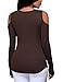 Women's Long Sleeve Sexy Deep V Neck Blouse Cold Shoulder Ribbed Stretchy Front Top T Shirt (S, Coffee)