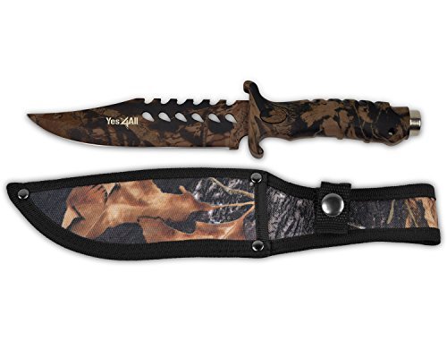 Yes4All Camo Coated H153B Hunting Survival Tactical Knife Bowie Fixed Blade + Camo Nylon Sheath - ²HAFHZ