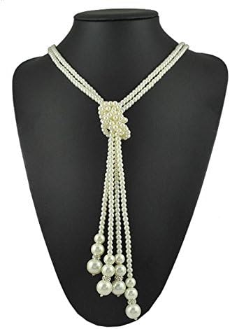 1920s Pearls Necklace Fashion Faux Pearls Gatsby Accessories Vintage Costume Jewelry Cream Long Necklace for Women