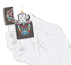 Zippo Mushroom Skull Design Black Ice Pocket Lighter