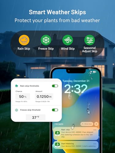 HiOazo WiFi Irrigation Programmer 8 Zones, Irrigation Controller, Smart Climate Jumps, Protection Against Hurry, Manual Irrigation for Lawn, Garden, Greenhouse and Patio HSC-800W