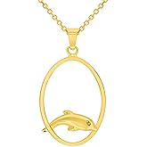 Jewelry America 14k Yellow Gold Dolphin Jumping Through Hoop Pendant Necklace