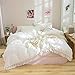 Softta Boho Twin XL Size 3Pcs Duvet Cover Set (1 Duvet Cover +2 Pillowcases) White Tassel Bedding Set Bohemian 100% Washed Cotton Beddings Luxury Elegant White Quilt Covers Set