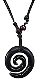 Adjustable Mariners Cord Necklace with Spiral Yak Bone Carved Maori Fish Hook Pendant Maori Spiral Koru Peace and Tranquility Pendant (Black)