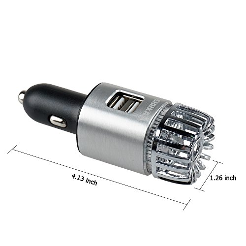 SUUKAA 2 in 1 Negative Ion Car Air Purifier with 2 USB Ports,Air Cleaner Freshener Refesher for 12V Vehicle,Effectively Remove Bad Odors,Smoke,Dust,Pollen,Pet Smell,Food Smell,Bacteria,Aller