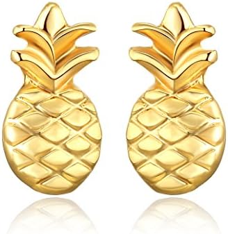 Rosa Vila Dainty Pineapple Earrings, Tropical Fruit Jewelry, Symbolizes Friendship and Generosity, Pineapple Jewelry for Women and Girls, Wearable Reminder of Your Tropical Vacation RV2 (Gold Tone)
