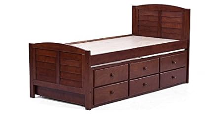 Urban Ladder Fitzroy Trundle Single Size Rubber Wood Bed with Storage (Dark Walnut)