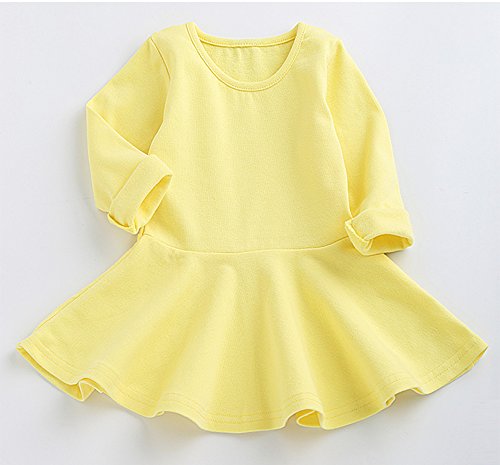 GSVIBK Baby Girls Cotton Dress Toddler Infant Ruffles Cotton Dresses Long Sleeve Solid Ruffle Dress Yellow 476 86 - Thumbnail 2