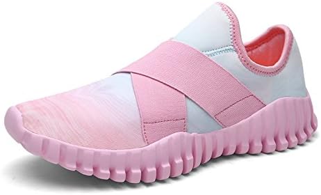 Tanly Women's Flex Comfort Slip On Walking Shoes Lightweight Fashion Sport Running Sneakers White/Pink EUR 40/US 8.5