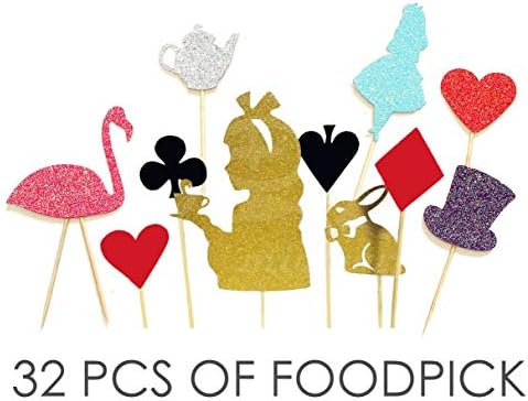 Value Pack- 32 Cupcake Toppers Picks- Various Themes (Alice in Wonderland)