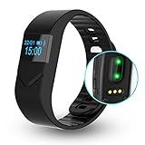 EIISON Fitness Tracker with Heart Rate monitor E5S Activity Watch Step Walking Sleep Counter Wireless Wristband Pedometer Exercise Tracking Sweatproof Sports Bracelet for Android and iOS (Black)