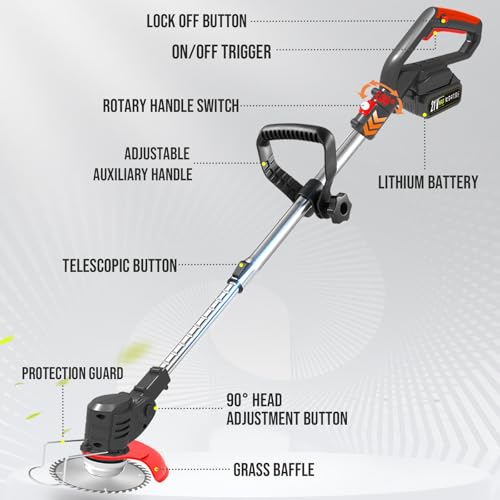Electric Weed Wacker Grass Trimmer Cordless with 2 Battery Powered and Charger, 21V Battery Operated Weed Wacker, 5 Types 26Pcs Blade 3 in 1 Stringless Weed Trimmer Edger Brush Cutter for Lawn Garden