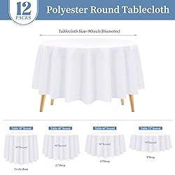 Pesonlook 12 Pack Round Tablecloth White Polyester