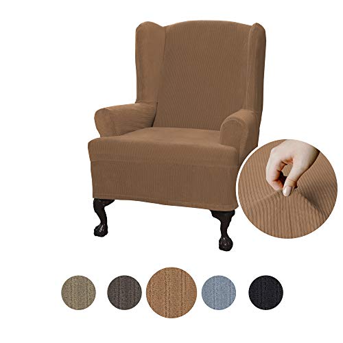 Maytex Collin Stretch 1-Piece Wing Chair Furniture Cover / Slipcover, Gold