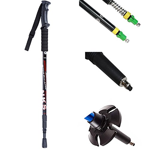 2Pcs/lot Anti Shock Nordic Walking Sticks Telescopic Trekking Hiking Poles Ultralight Walking Canes With Rubber Tips Protectors (1 Pair Black)