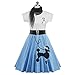 ZEZCLO Women's Retro Poodle Print Skater Dress Vintage High Waist Rockabilly Swing Tee Cocktail Party Dresses Light Blue L