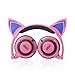 Kids Safe Headphones,LESHP Flashing Glowing Cosplay Fancy Cat 3.5MM Ear Headphones Foldable Over-Ear Gaming Headsets Earphone with LED Flash Light - Pink