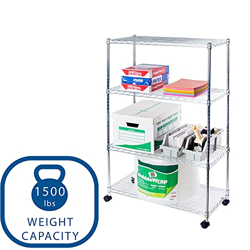 Seville Classics 4Tier Steel Wire Shelving with Wheels, 30" W x 14" D