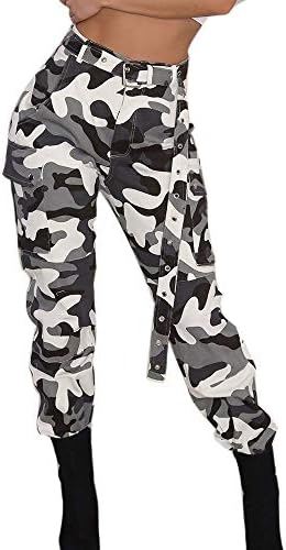 BaZhaHei Womens Camo Cargo Trousers Casual Pants Military Army Combat Camouflage Pants Casual Cargo Joggers Trousers Hip Hop Rock Trousers Skinny Button Fly Women Pants