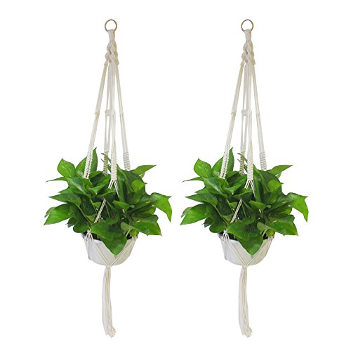 Handmade Macrame Plant Hanger Indoor Outdoor Hanging Planter Basket Cotton Rope Wall Patio Decoration Art(Pack of 2)