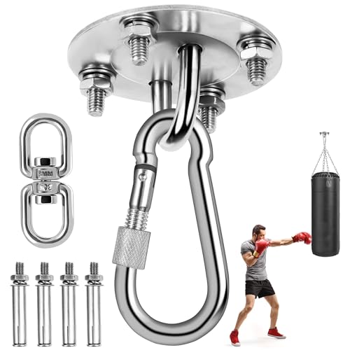 BASVII 2 Pieces Ceiling Hook Ceiling Bracket for Stainless Steel Punching Bag up to 400 kg Hanging Bracket 360° Rotation with Ring M8 for Punching Bag, Hammocks, Yoga, Hanging Chair