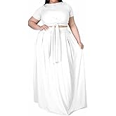 Womens Plus Size 2 Piece Dress Outfits Short Sleeve Bandage Wrap Empire Crop Tops and Skirt Sets