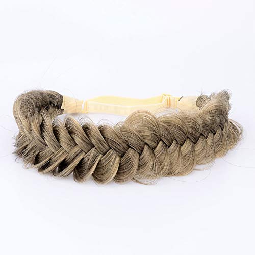 BOBIYA Messy Wide 2 Strands Synthetic Hair Braided Headband Plaited Headband Elastic Stretch Plait Hair Band for Women Girl (Dark Ash Blonde)