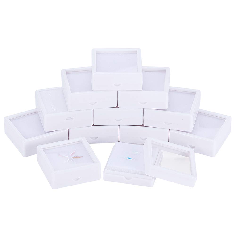 BENECREAT 12PCS White Gemstone Display Box 5x5x2cm Jewelry Box Container with Clear Top Lids for Gems, Jewelry Packing