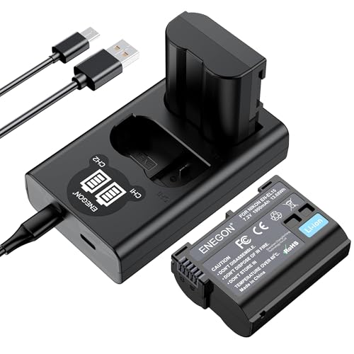 ENEGON EN-EL15C Batería 1900mAh para Nikon ZF, Z5, Z6,Z6 II/III, Z7, Z8; D7500, D7000, D7100, D7200, D500, D600, D610, D750, D780, D800, D810, D800E, D810A, D850 Cámara réflex Digital.