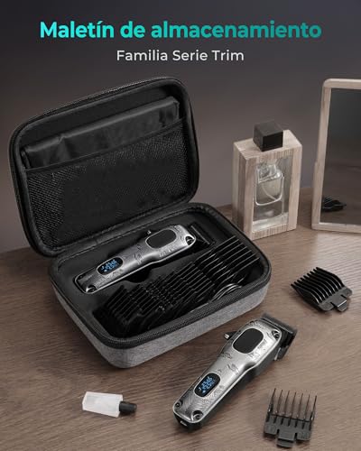 VGRPRO Máquina de Cortar Pelo Hombre Profesional, cortapelos hombre inalámbrico con estuche, kit para casa & barbería, pantalla LED, regalo hombre (Gris)