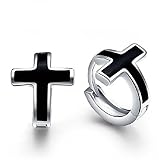 Man Plain Black Cross Stud Earrings Hoop Gift