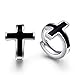 Unisex Man 925 Sterling Silver Plain Black Mens Cross Stud Earrings Hoop Huggie Gift Plain