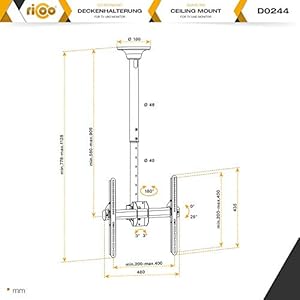 RICOO Fernseher TV Decken-Halterung Schwenkbar Neigbar Höhenverstellbar