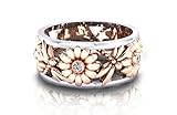 Aimys Silver Rings Women's Elegant Sunflower Dragonfly Hollow Finger Ring Band Jewelry Cubic Zirconia Ring with Side Stone Copper Leaf Eternity Band (7)