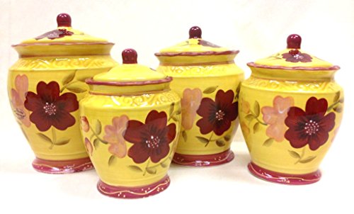 Tuscan Collection English Garden Deluxe Hand-Painted 4-Piece Kitchen Canister Set, 84601 By ACK