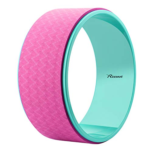 REEHUT Yoga Wheel – 12.6″ x 5″ Strong Premium Back Roller and Stretcher with Thick Cushion for Dharma Yoga Pose, Backbend & Stretching – (Pink)