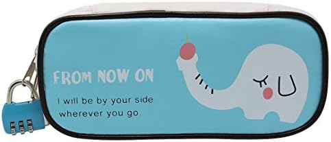 Civetta Cute Animal Cartoon PU Leather Large Capacity Practical School Pencil Case Pencil Box Pencil Bag Pencil Holder Christmas Gift(Blue elephant)