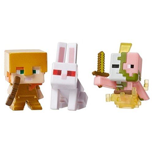 Minecraft Mini Figure 3-Pack - Alex with Gold Armor, Killer Rabbit, & Spawning Zombie Pigman