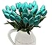 ALIERSA Artificial Flowers 10 Heads Mini Real Touch Artificial Tulip for Home Wedding Party Centerpiece Decoration (Dark Teal)