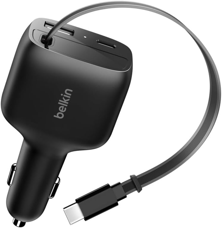 Kfz Ladegerät USB C 75W mit einziehbarem 75cm USB-C Kabel – iPhone Auto Ladegerät, kompatibel mit iPhone 17 und 16 Serie, Galaxy S25, AirPods, Tablet, MacBook, Chromebook, usw. – Reisezubehör